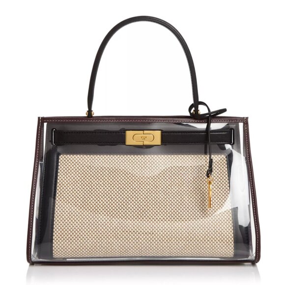 Tory Burch Lee Radziwill Leather-Trimmed Canvas Small Satchel with Raincoat - Picture 4 of 15